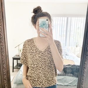 VTG Storybook Knits Leopard Print V-neck Sweater